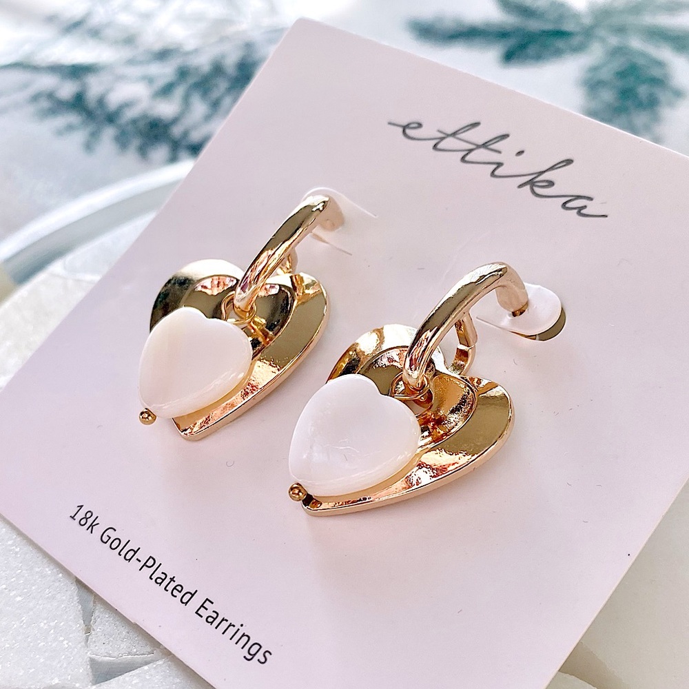 Ettika Simple Sweet Mother-of-Pearl Heart Earrings